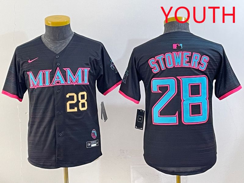 Youth 2025 Miami Marlins #28 Stowers Black Joint Name Nike MLB Jersey style 4->youth mlb jersey->Youth Jersey